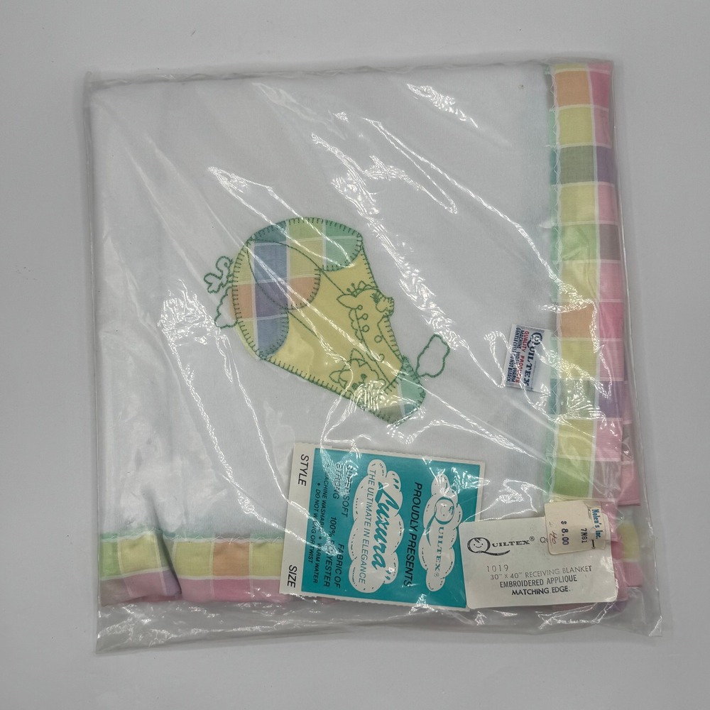 Quiltex Receiving Blanket Baby 30x40 White Pastel Plaid Hot Air Balloon Vintage